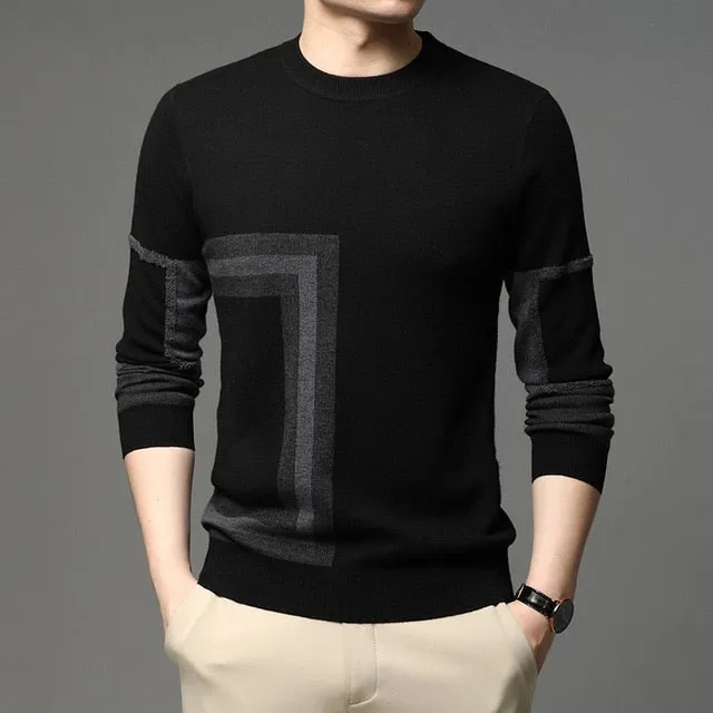 2021 New Fashion High Designer Brand Mens Knit Black Wool Pullover Sweater Crew Neck Autum Winter Casual