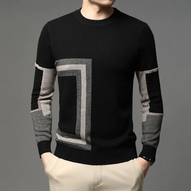 2021 New Fashion High Designer Brand Mens Knit Black Wool Pullover Sweater Crew Neck Autum Winter Casual