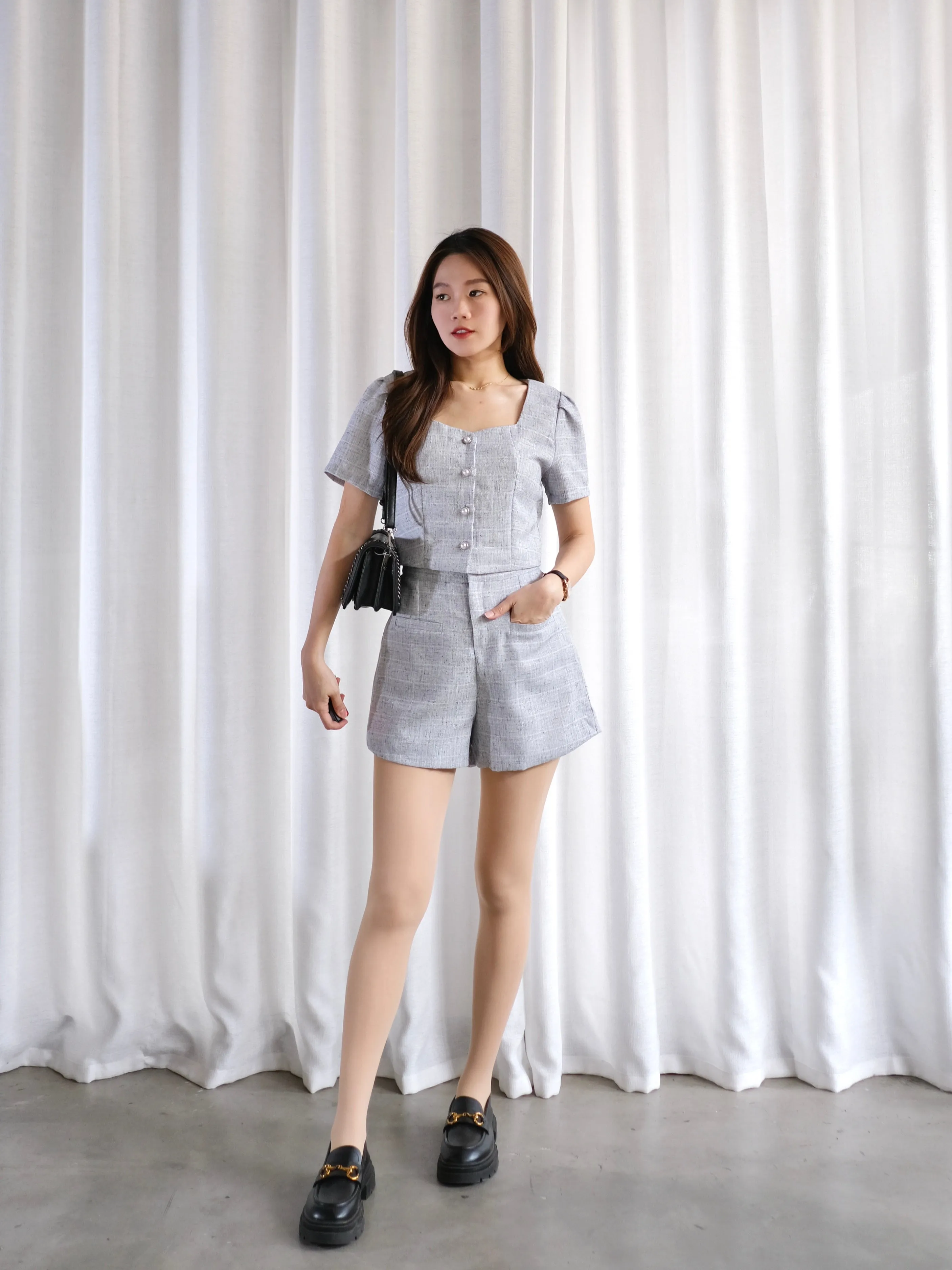 ACEWIN Two-Piece Tweed Plaid Top with Shorts Set (Size S-XL) 800104