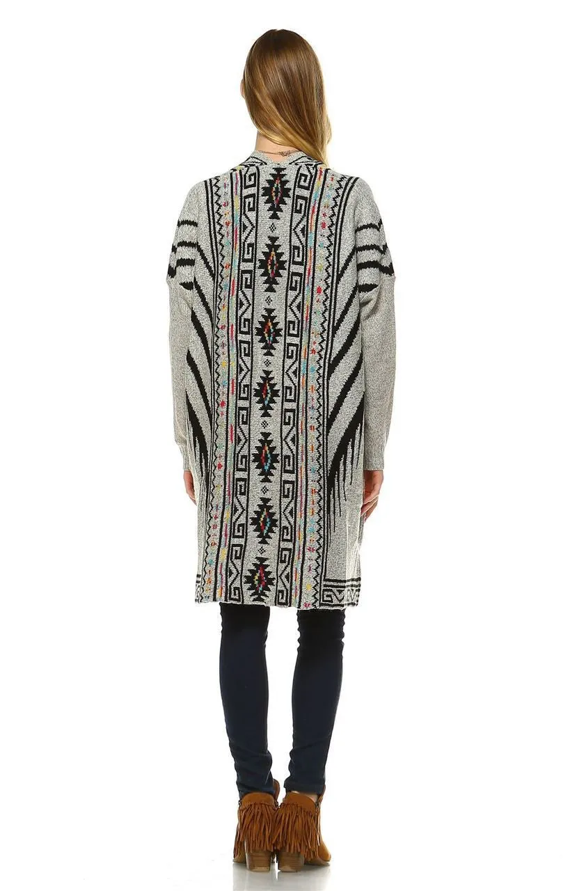 Aztec Cardigan Tribal Sweater Indian Leopard Beige