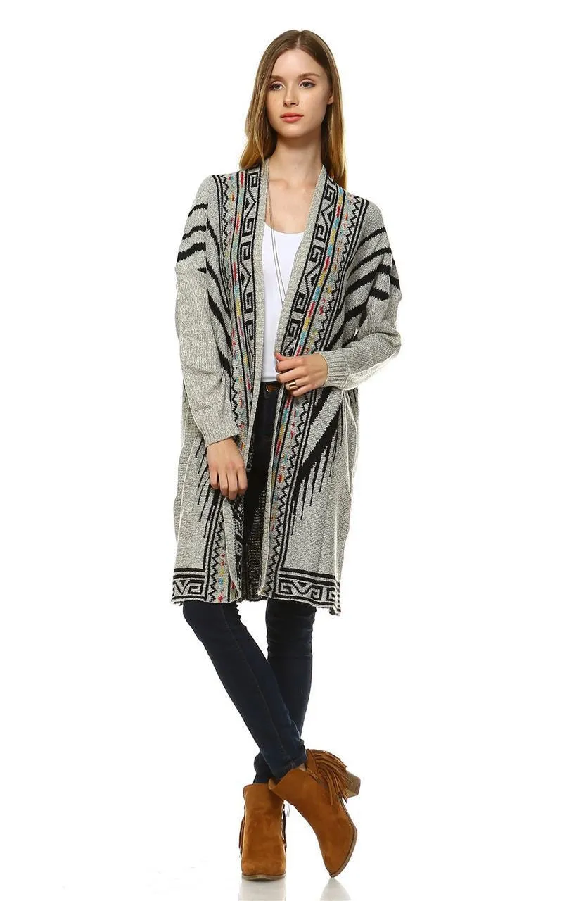 Aztec Cardigan Tribal Sweater Indian Leopard Beige