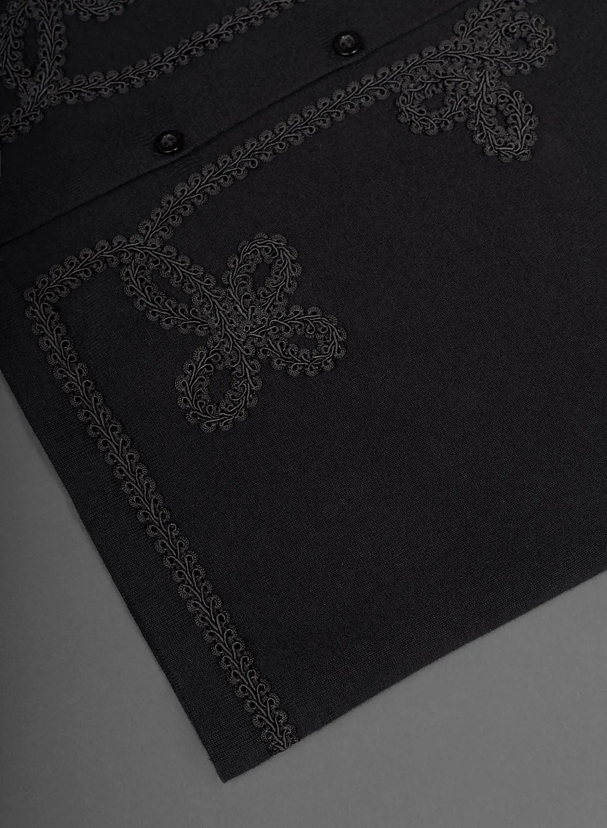 Black Embroidery Black Lace Knitted Cotton Polo