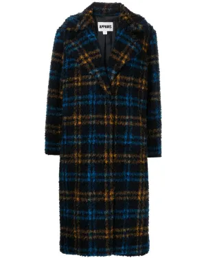 Blue Yellow Plaid Vegan Shearling Tikka Coat