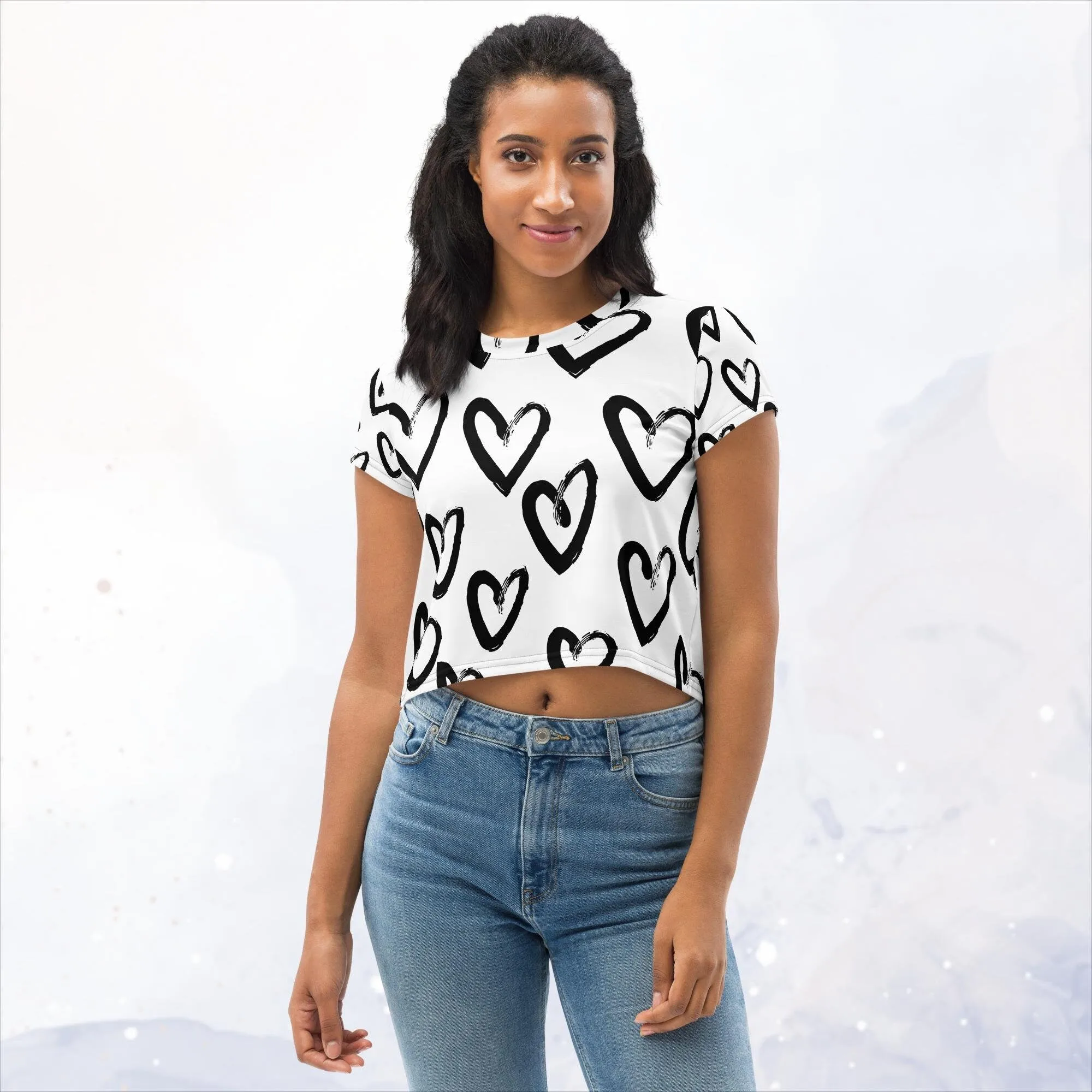 Brush Stroke Hearts Womens Print Crop Tee