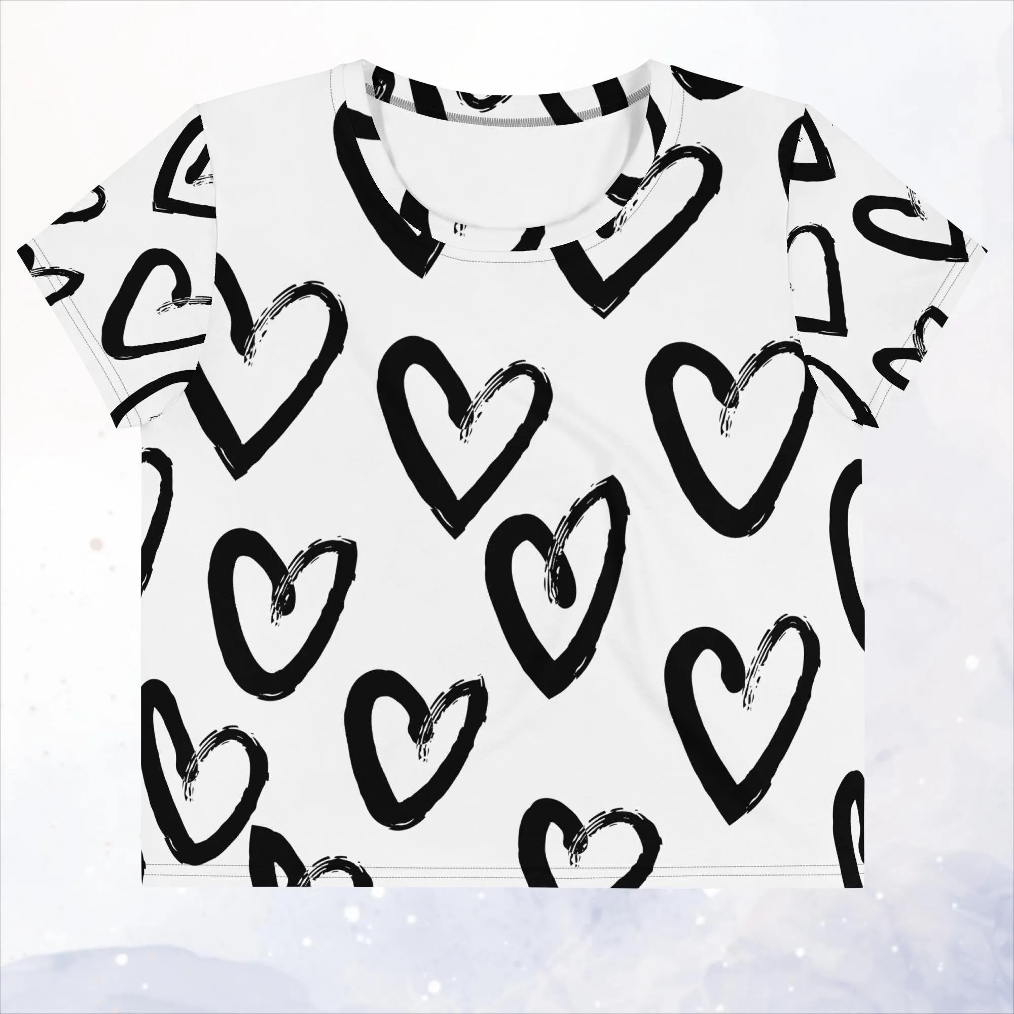 Brush Stroke Hearts Womens Print Crop Tee