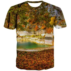 Camping T shirts Men Sunset T-shirts 3d Forest Shirt Print Flame Tshirt Anime