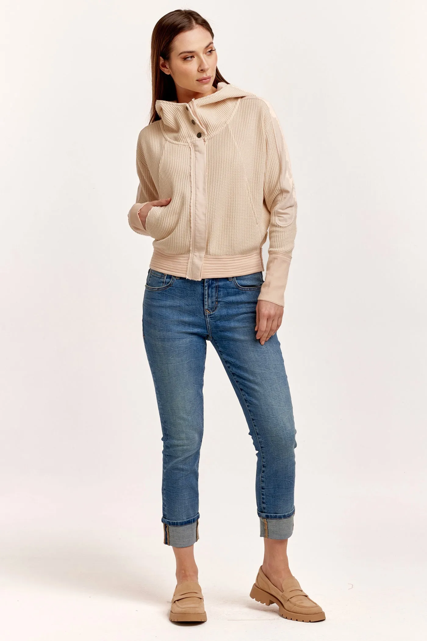 CARLY ZIP UP LONG SLEEVE JACKET CREAM