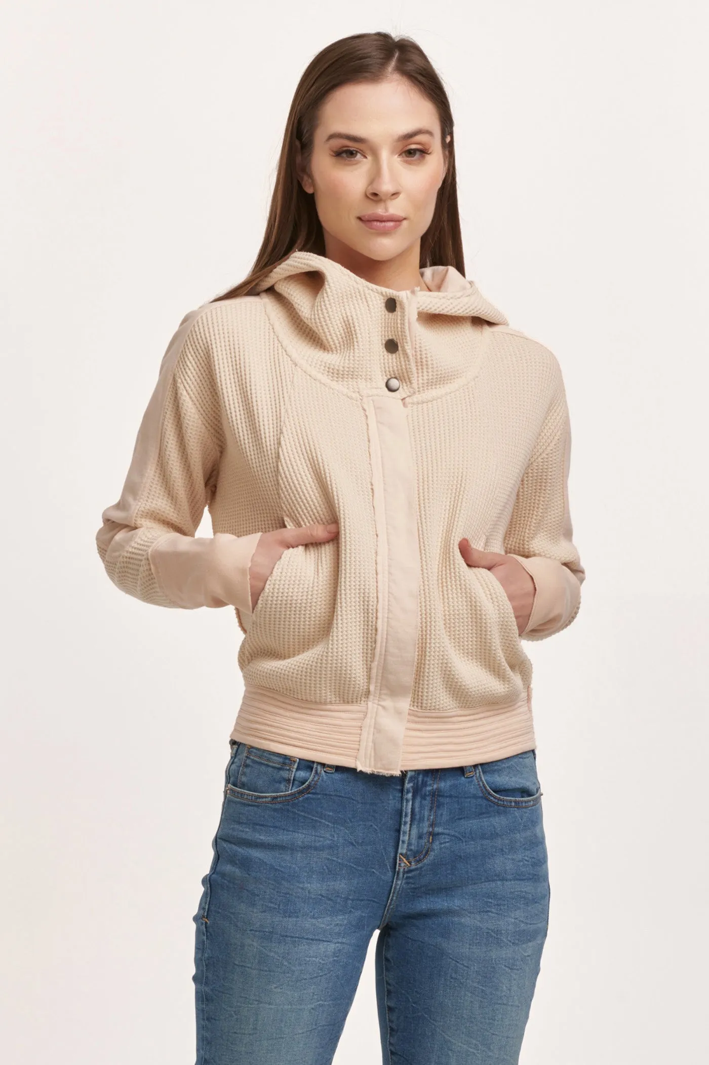 CARLY ZIP UP LONG SLEEVE JACKET CREAM