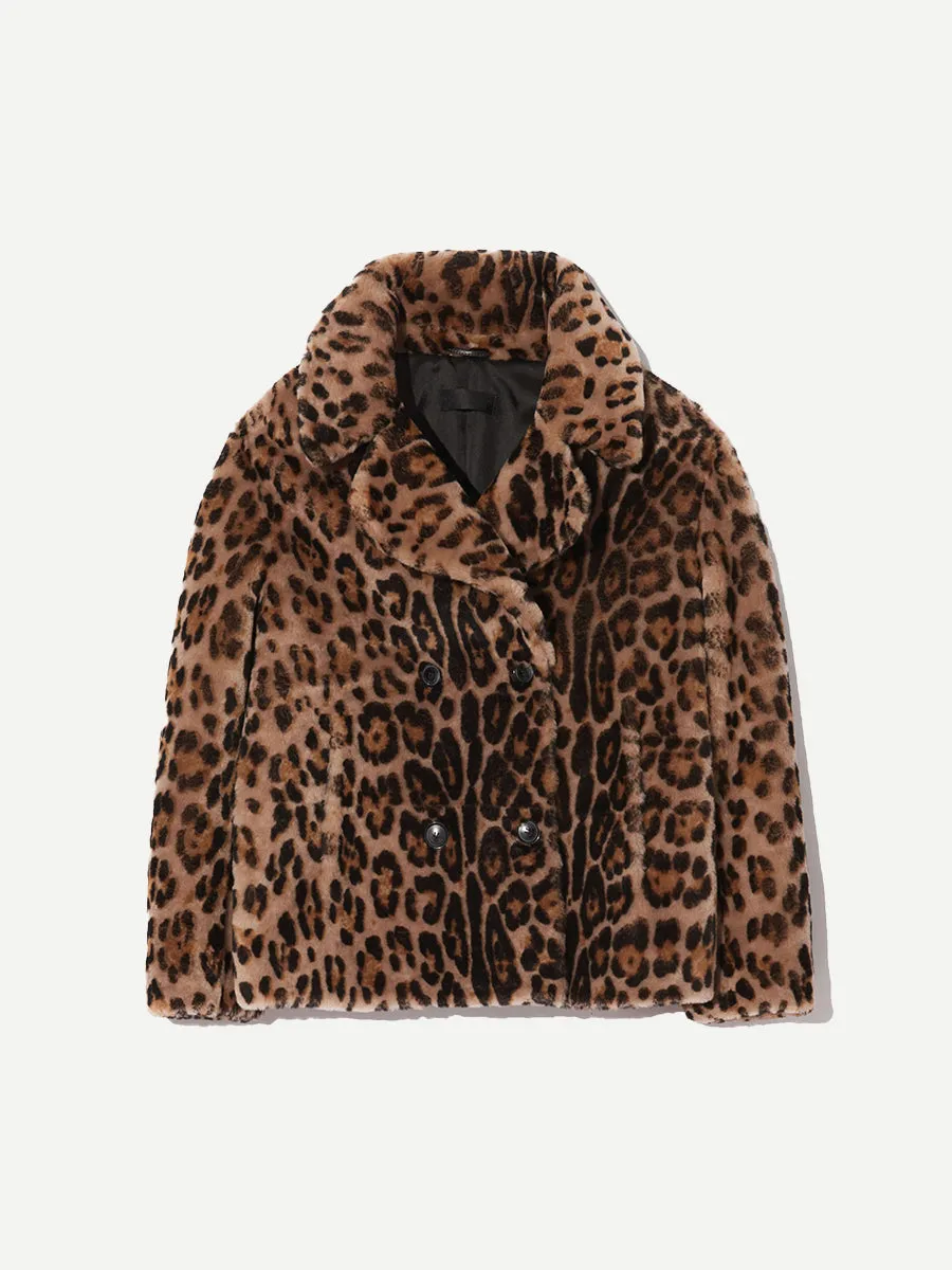 Cleophee DB Short Shearling Coat in Leopard Print