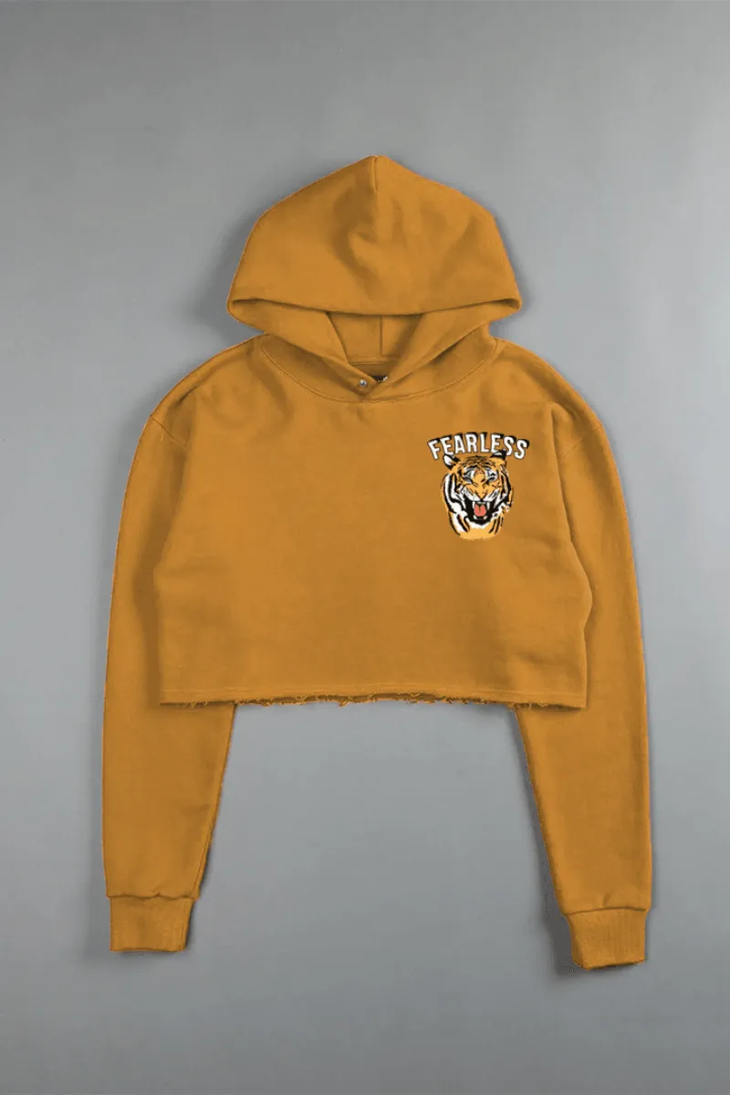 FEARLESS ROAR (CROPPED) HOODIE IN MUSTARD