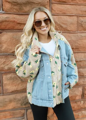 Floral Shearling & Denim Jacket