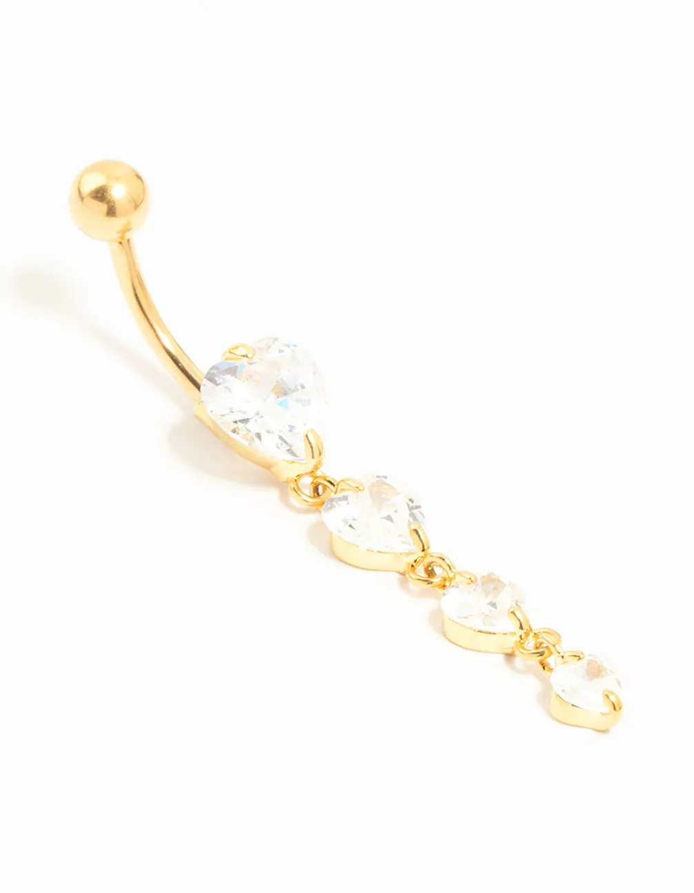 Gold Plated Titanium Graduating Cubic Zirconia Heart Drop Belly Bar