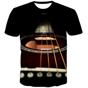 Guitar T shirts Men Music Tshirts Novelty Wooden T-shirts Graphic Metal Tshirts Casual