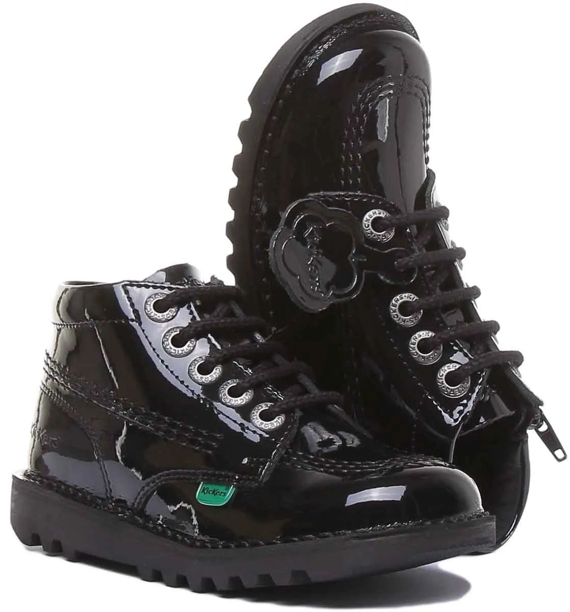 Kickers Kick Hi Zip In Black Patent in Infants UK Size 5 - 12