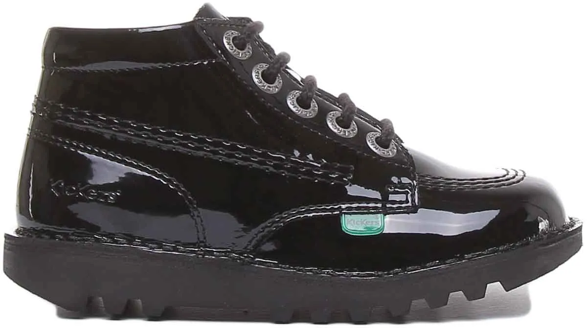 Kickers Kick Hi Zip In Black Patent in Infants UK Size 5 - 12