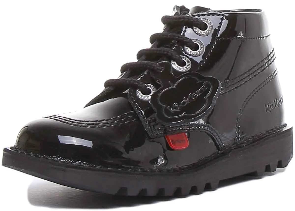 Kickers Kick Hi Zip In Black Patent in Infants UK Size 5 - 12