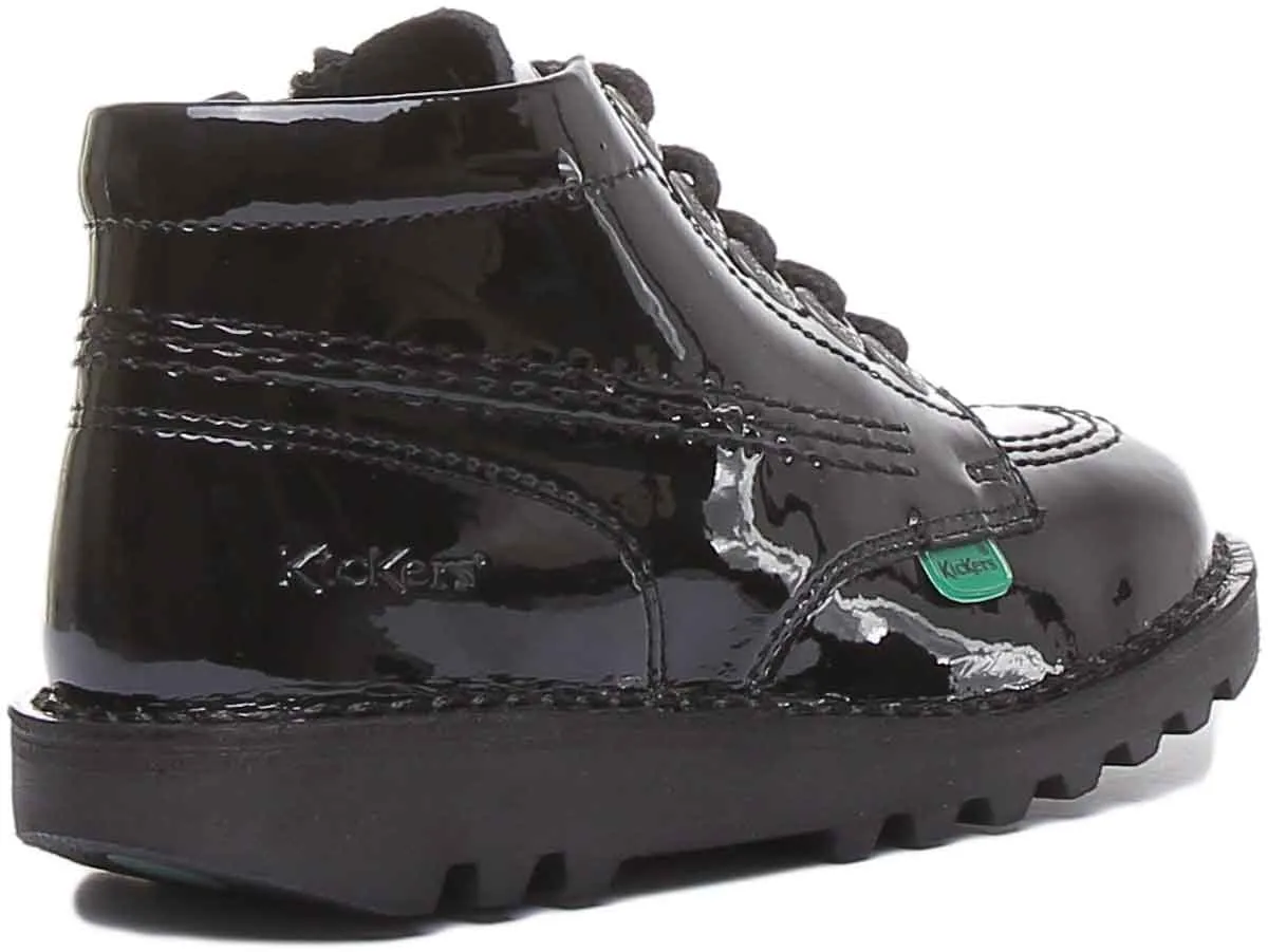 Kickers Kick Hi Zip In Black Patent in Infants UK Size 5 - 12