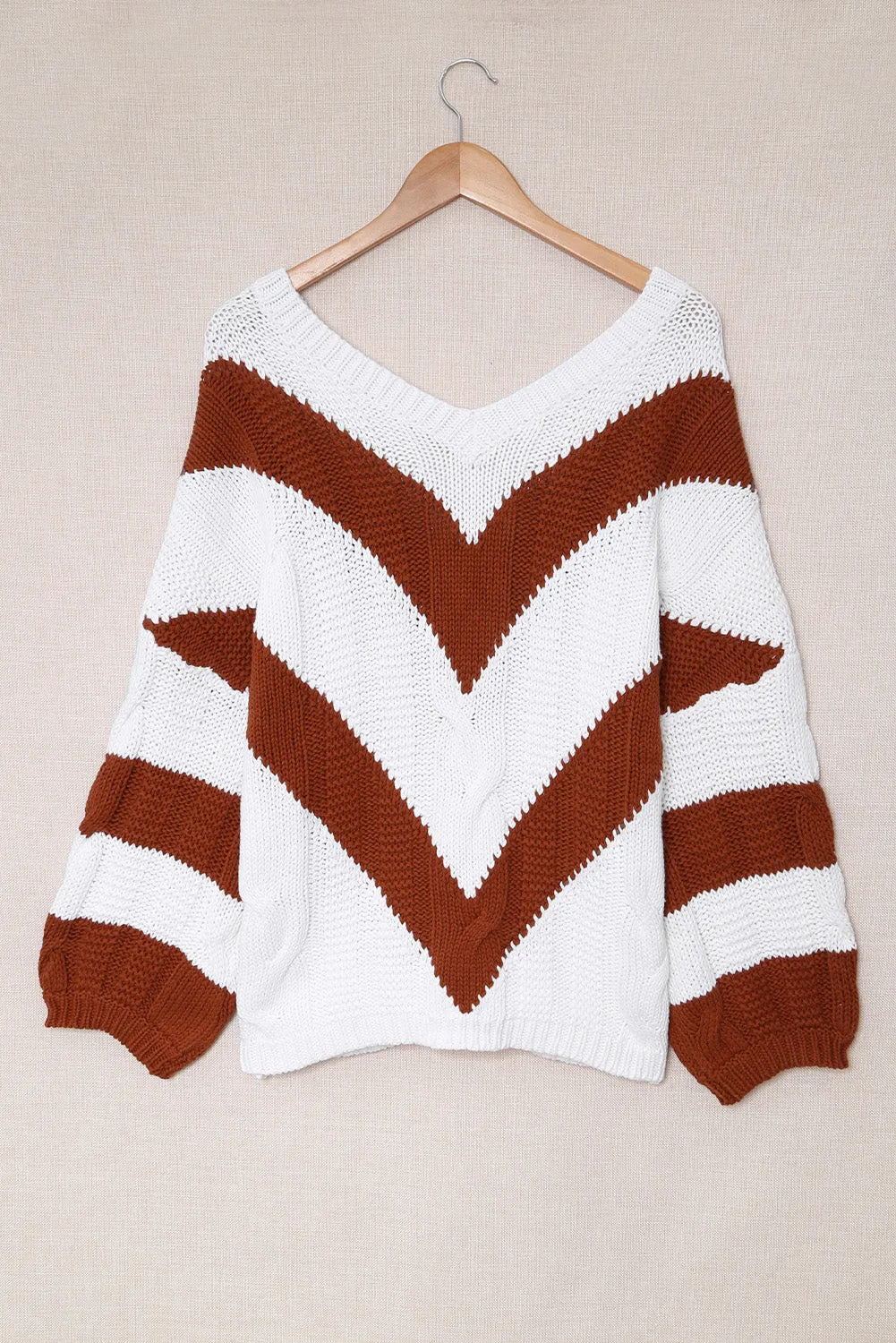 'Kourtney' Chevron Cable-Knit V-Neck Tunic Sweater (3 Colors)