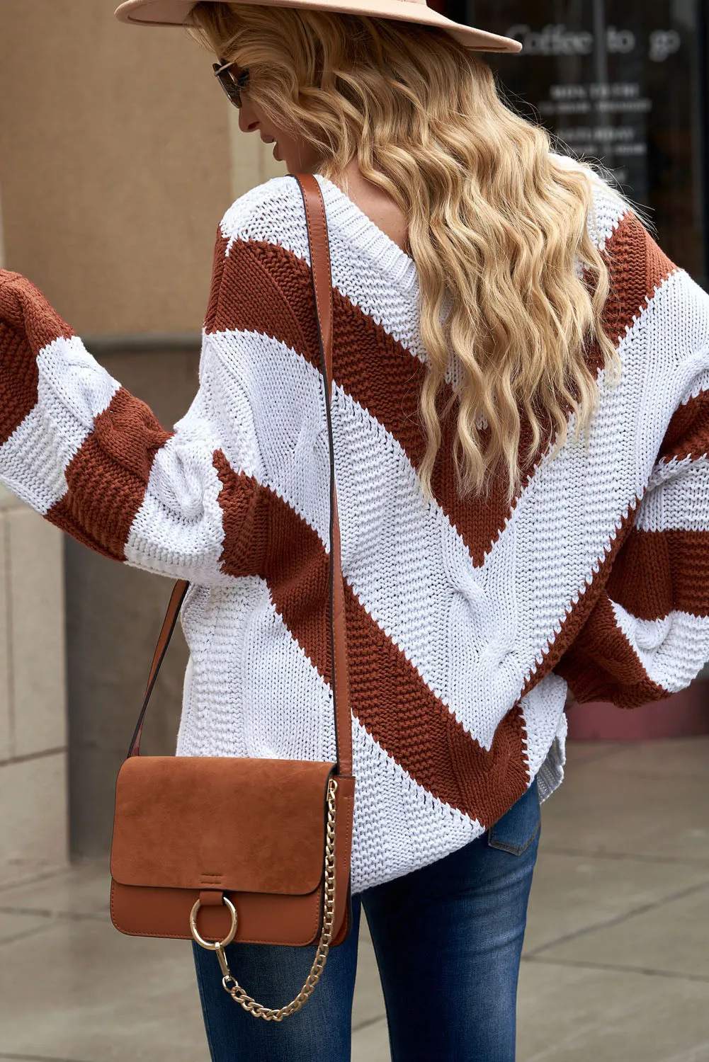 'Kourtney' Chevron Cable-Knit V-Neck Tunic Sweater (3 Colors)