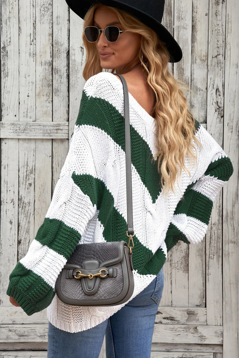 'Kourtney' Chevron Cable-Knit V-Neck Tunic Sweater (3 Colors)