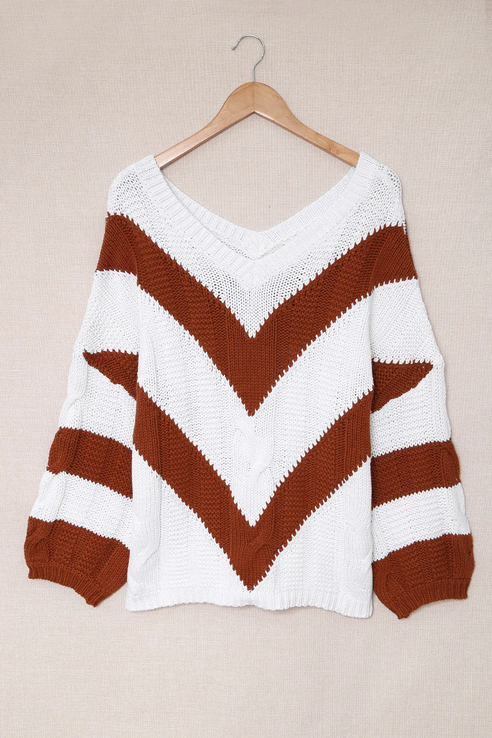 'Kourtney' Chevron Cable-Knit V-Neck Tunic Sweater (3 Colors)