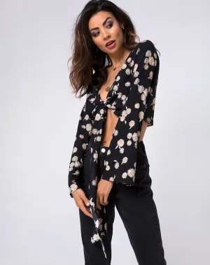 Laya Wrap Top in Grunge Daisy Floral