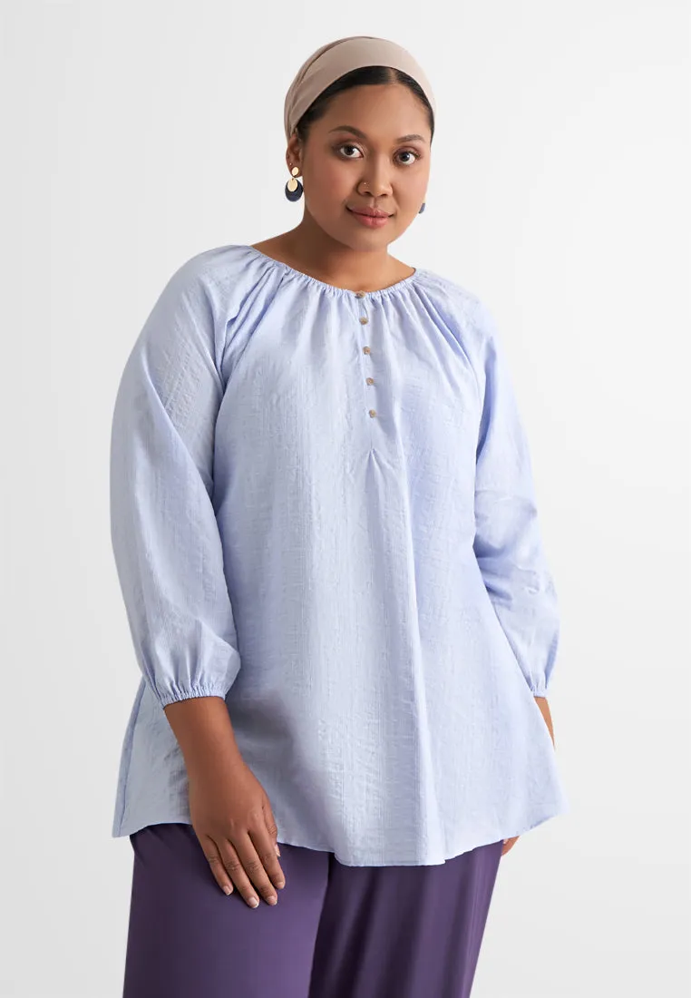 Maahi Half Button Puff Sleeve Textured Blouse