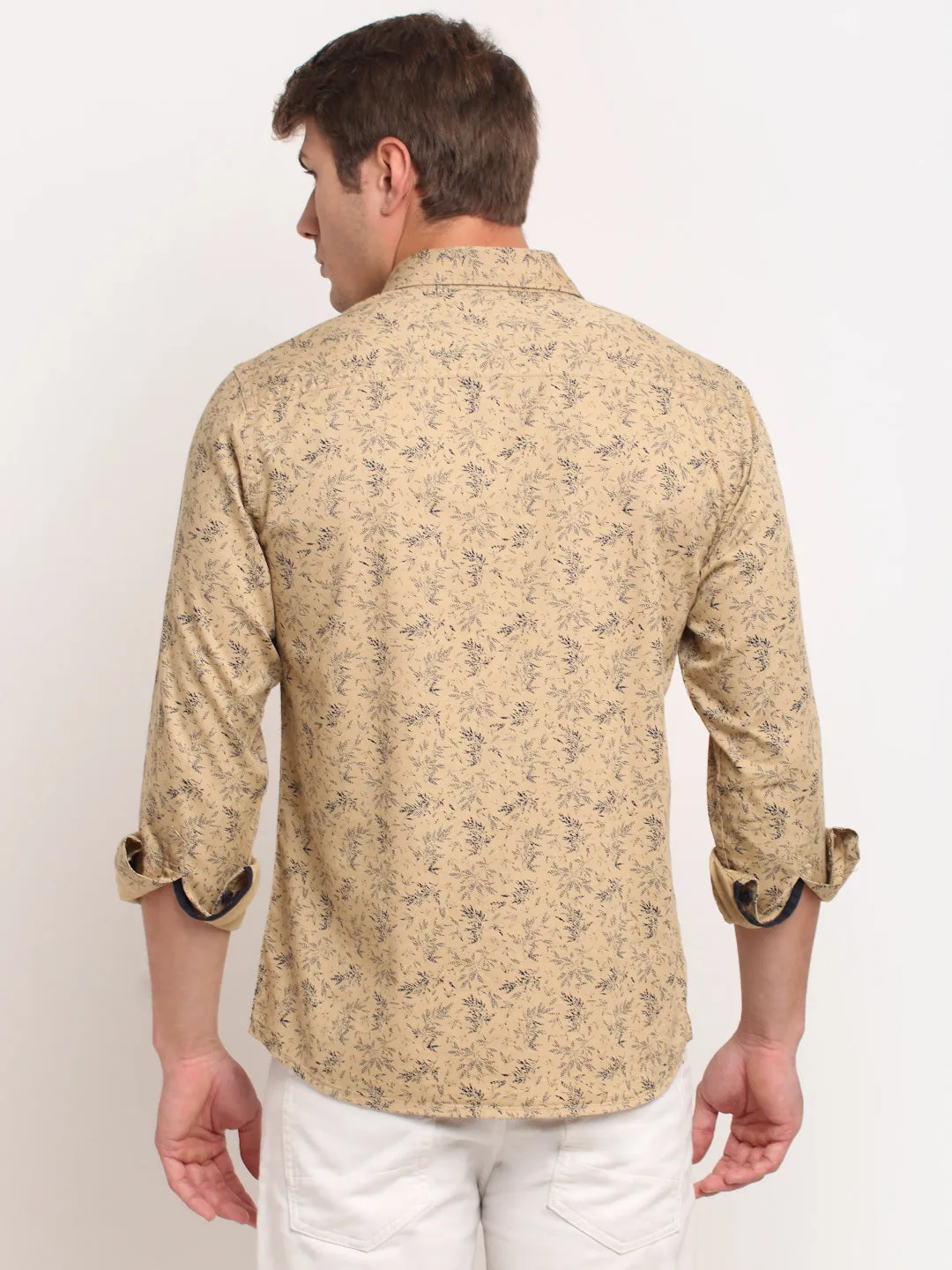 Men Cotton Printed Khaki Full Sleeve Casual Shirt for Men with Pocket