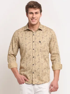 Men Cotton Printed Khaki Full Sleeve Casual Shirt for Men with Pocket