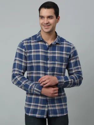 Men's Blue Casual Brushed Big Checks Full Sleeve Shirt