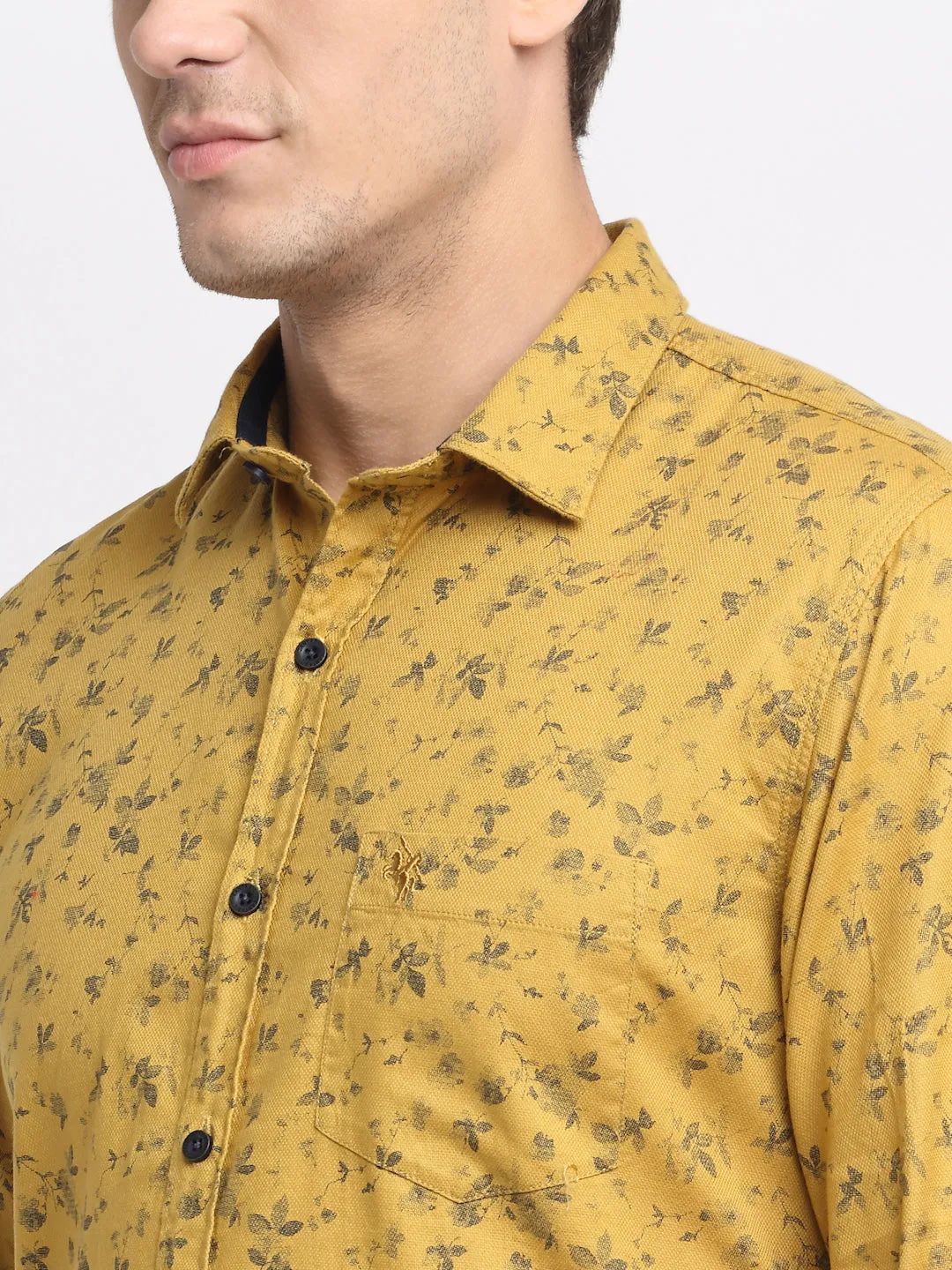 Men's Dark Yellow Casual Floral Print Full Sleeve Shirt