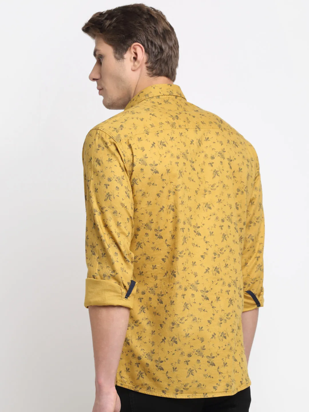 Men's Dark Yellow Casual Floral Print Full Sleeve Shirt