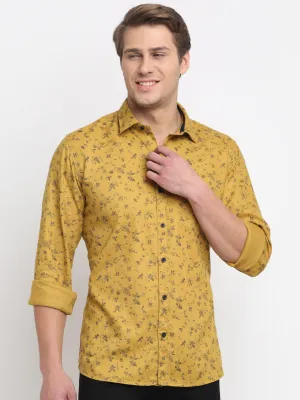 Men's Dark Yellow Casual Floral Print Full Sleeve Shirt