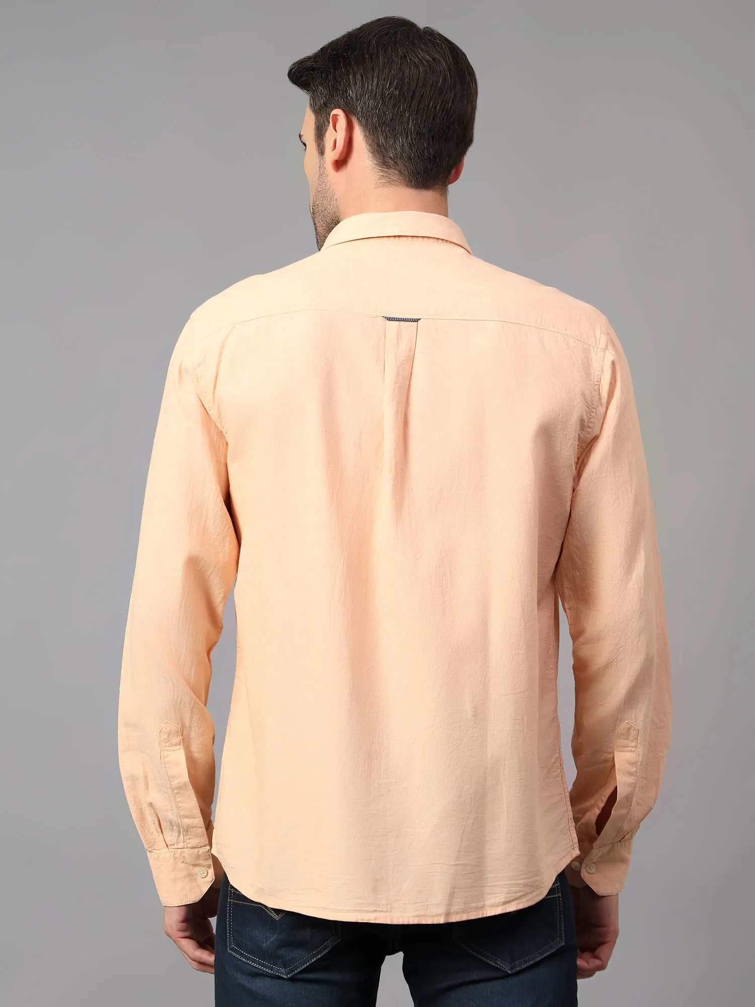 Men's Orange Casual Plain Full Sleeve Shirt