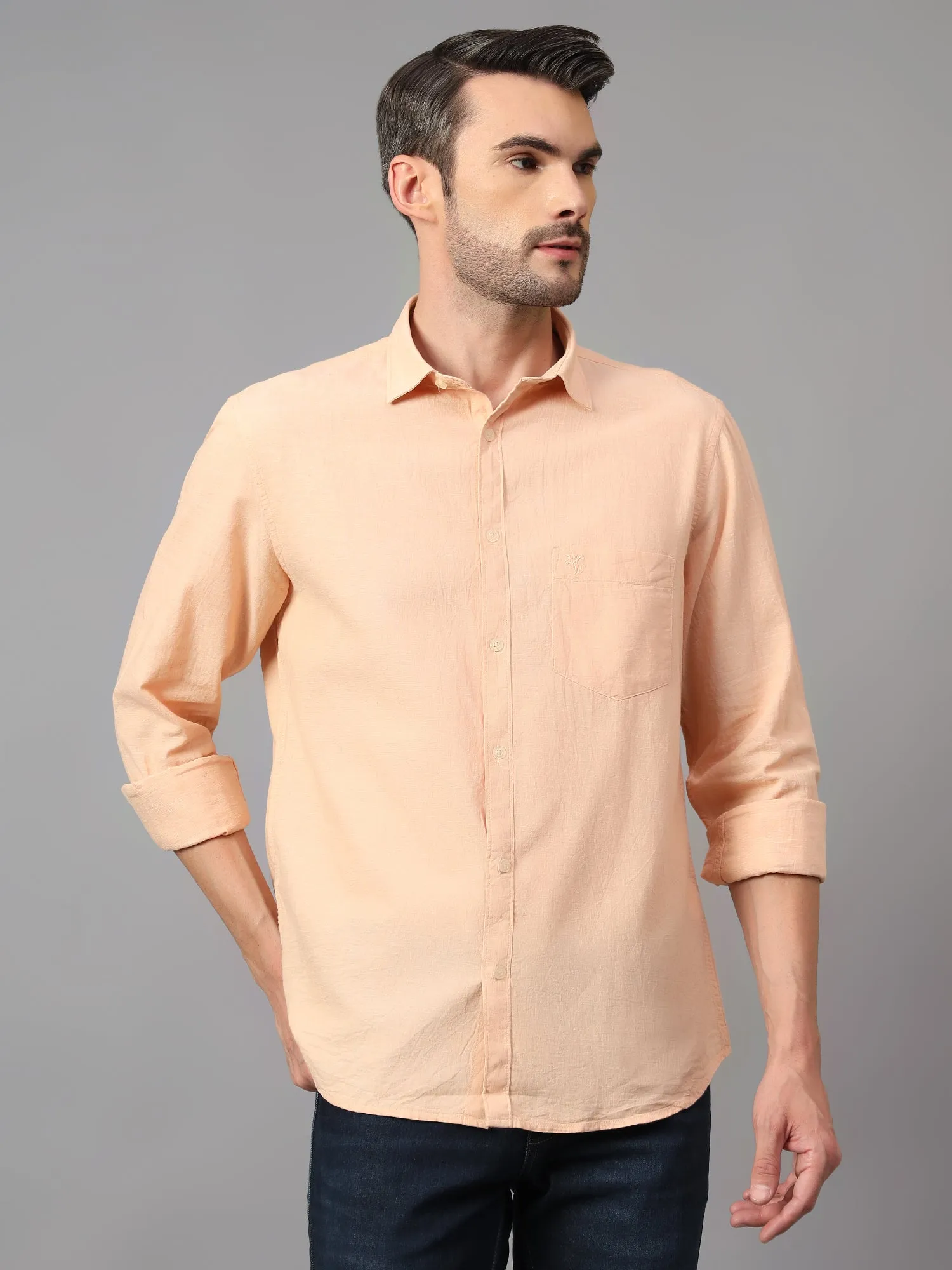 Men's Orange Casual Plain Full Sleeve Shirt