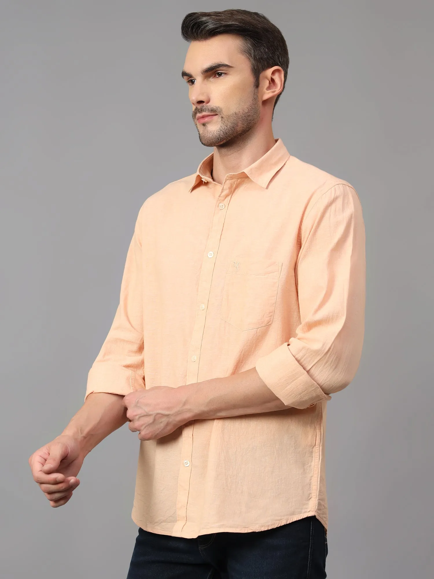 Men's Orange Casual Plain Full Sleeve Shirt