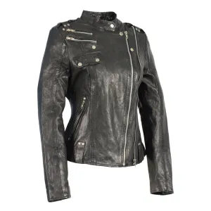 Milwaukee Leather-SFL2845-Ladies Black Leather Motorcycle Jacket  Look with Asymmetrical Zipper