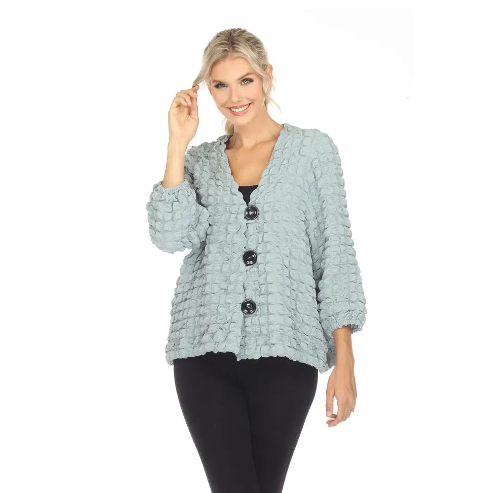 Moonlight Button Front Pucker Jacket in Sage Blue - 3714-BLU