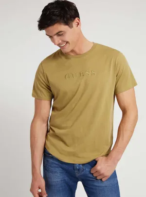 Mustard Green Pima Logo Crew Neck Tee