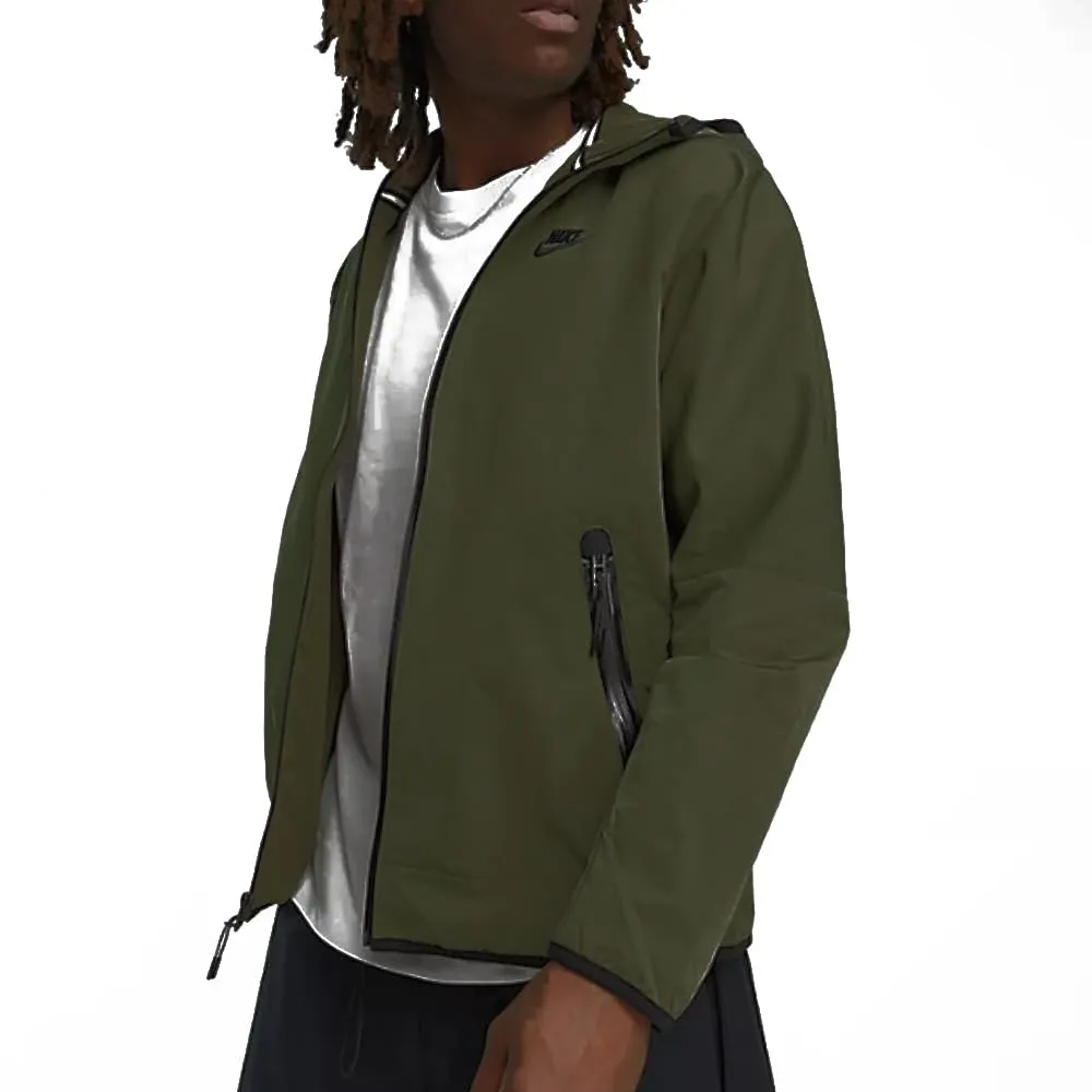 Nike Tech Woven Windbreaker Jacket Hooded Full Zip Lightweight Lined (US, Alpha, X-Large, Regular, Regular, Olive/Black)