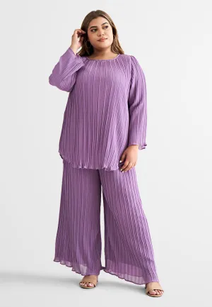 Pearly Chiffon Pleated Pants Set - Light Purple