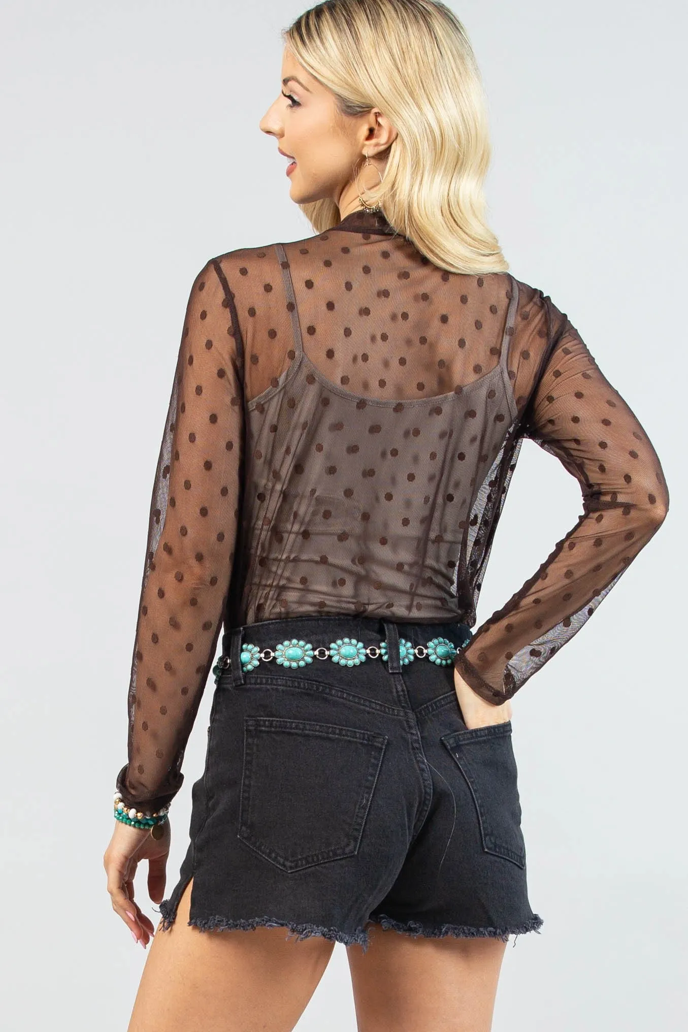 Polka Dot Mesh Sheer Mesh Top