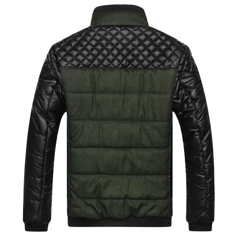 PU Patchwork Men's Parkas Jacket