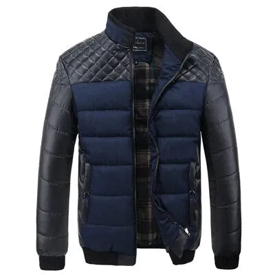 PU Patchwork Men's Parkas Jacket