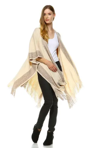 Regular and Plus Size Aztec Tribal Poncho Capes Wrap Beige