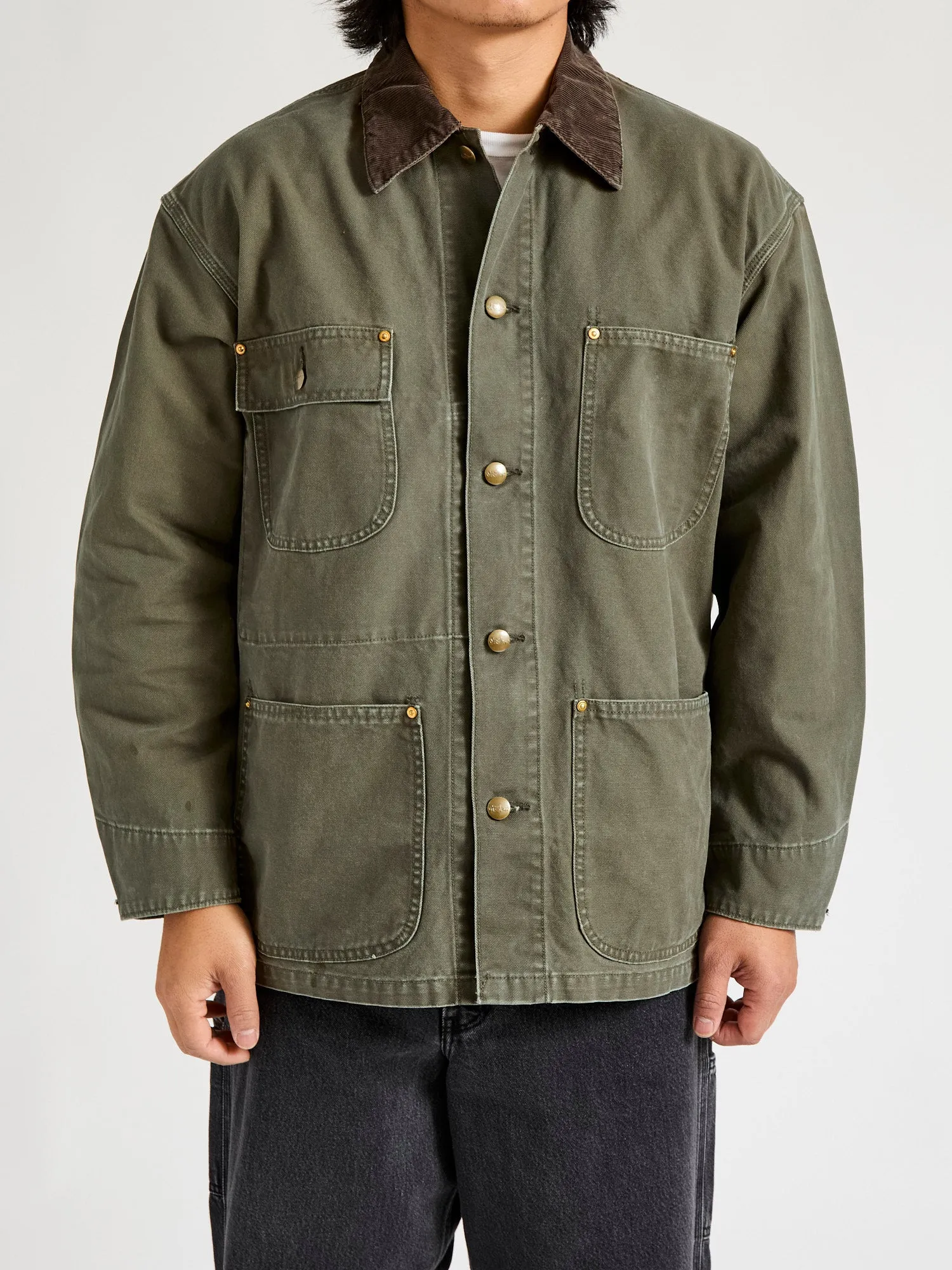 Relaxed Fit Canvas Coverall in Army Green