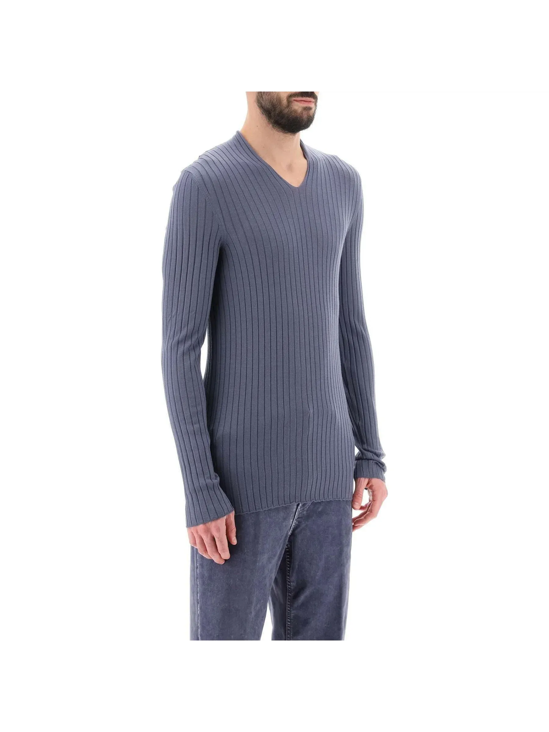 Ribbed V-Neck Organic Cotton Sweater