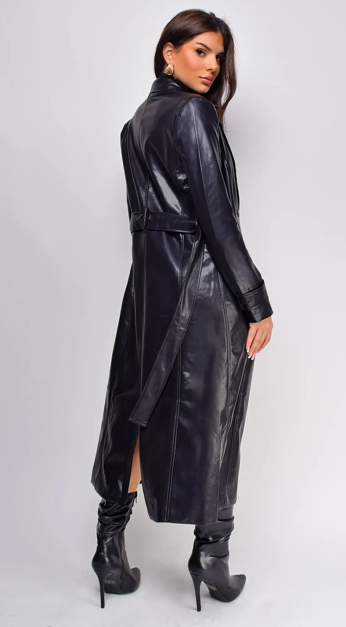 Roxy Faux Leather Trench Coat - Black