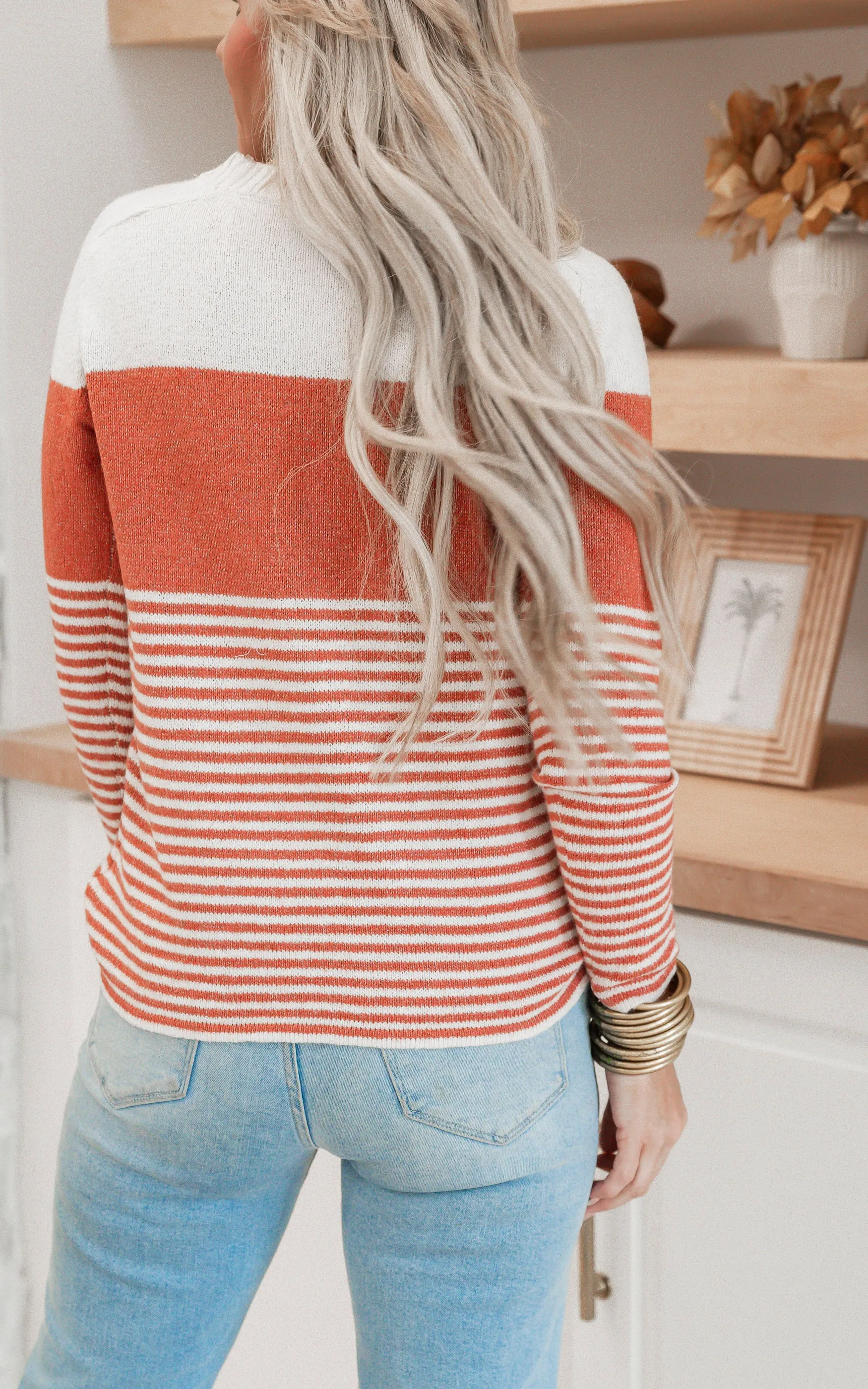 Rust Colorblock Stripe Pullover Sweater