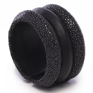 Shagreen And Leather Raised 3 Band Cuff